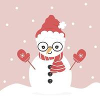 cute cartoon character snowman funny winter holidays vector illustration