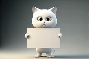 AI Generated 3D cute cat cartoon holding blank sign. 3D animal background. Suitable for banners, signs, logos, sales, discount, product promotions, etc. photo
