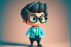 Cute young boy teacher standing on gradient background. 3D cartoon style. photo