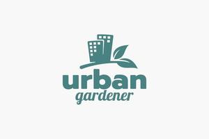 urbano jardinero logo con un combinación de edificios y planta como el icono vector