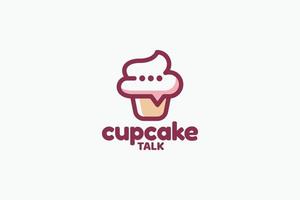 cupcake talk logo with a combination of a cute cupcake and chat or bubble as a topping on the cupcake. vector