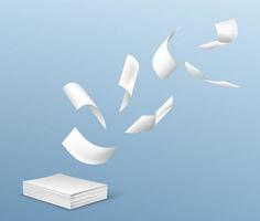 Flying white paper sheets from stack of documents vector