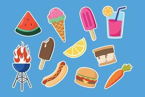 A sticker of food on a blue background. Summer food sticker design collection. vector