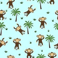 Funny monkey print for kids. Seamless pattern with monkey and tree palm vector