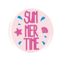 Cute logo or icon vector with hand drawn lettering summertime text with starfish and seashell, illustration on circle with brush texture, for social media story and highlight