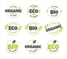 Eco, bio, organic and natural products sticker, label, badge and logo.  Ecology icon. Logo template with green leaves for organic and eco  friendly products. Vector illustration