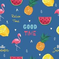 Collection of summer seamless pattern with fruit,flamingo,lemon.Editable vector illustration for invitation,postcard and website banner