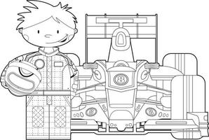 Cute Cartoon Motor Racing Driver in Sports Car - Colouring In Illustration vector