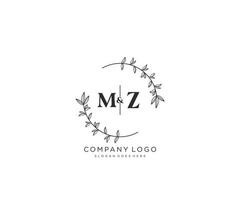 initial MZ letters Beautiful floral feminine editable premade monoline logo suitable for spa salon skin hair beauty boutique and cosmetic company. vector
