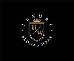 Initial UW Letter Royal Luxury Logo template in vector art for Restaurant, Royalty, Boutique, Cafe, Hotel, Heraldic, Jewelry, Fashion and other vector illustration.