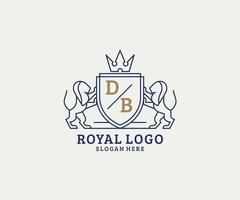 Initial DB Letter Lion Royal Luxury Logo template in vector art for Restaurant, Royalty, Boutique, Cafe, Hotel, Heraldic, Jewelry, Fashion and other vector illustration.