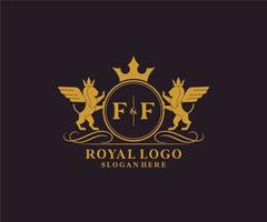 Initial FF Letter Lion Royal Luxury Heraldic,Crest Logo template in vector art for Restaurant, Royalty, Boutique, Cafe, Hotel, Heraldic, Jewelry, Fashion and other vector illustration.