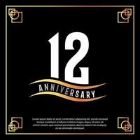 12 year anniversary logo design white golden abstract on black background with golden frame template illustration vector