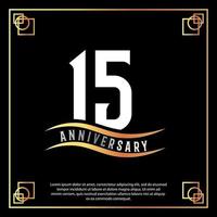 15 year anniversary logo design white golden abstract on black background with golden frame template illustration vector