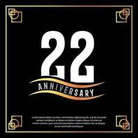 22 year anniversary logo design white golden abstract on black background with golden frame template illustration vector