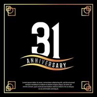 31 year anniversary logo design white golden abstract on black background with golden frame template illustration vector