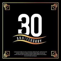 30 year anniversary logo design white golden abstract on black background with golden frame template illustration vector