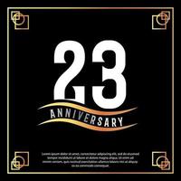 23 year anniversary logo design white golden abstract on black background with golden frame template illustration vector