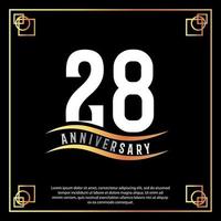 28 year anniversary logo design white golden abstract on black background with golden frame template illustration vector