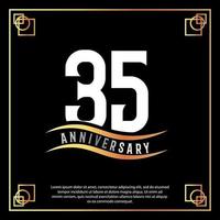 35 year anniversary logo design white golden abstract on black background with golden frame template illustration vector