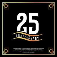 25 year anniversary logo design white golden abstract on black background with golden frame template illustration vector