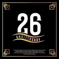 26 year anniversary logo design white golden abstract on black background with golden frame template illustration vector