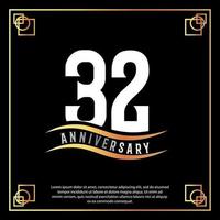 32 year anniversary logo design white golden abstract on black background with golden frame template illustration vector