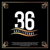 36 year anniversary logo design white golden abstract on black background with golden frame template illustration vector