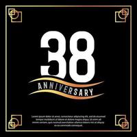 38 year anniversary logo design white golden abstract on black background with golden frame template illustration vector