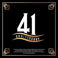 41 year anniversary logo design white golden abstract on black background with golden frame template illustration vector