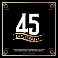 45 year anniversary logo design white golden abstract on black background with golden frame template illustration vector