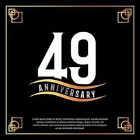 49 year anniversary logo design white golden abstract on black background with golden frame template illustration vector