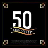 50 year anniversary logo design white golden abstract on black background with golden frame template illustration vector
