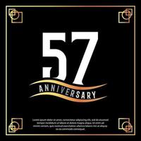 57 year anniversary logo design white golden abstract on black background with golden frame template illustration vector