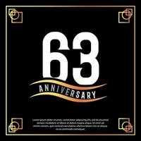 63 year anniversary logo design white golden abstract on black background with golden frame template illustration vector