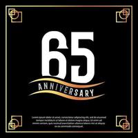 65 year anniversary logo design white golden abstract on black background with golden frame template illustration vector