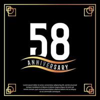 58 year anniversary logo design white golden abstract on black background with golden frame template illustration vector