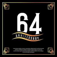 64 year anniversary logo design white golden abstract on black background with golden frame template illustration vector