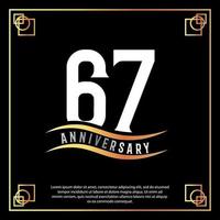 67 year anniversary logo design white golden abstract on black background with golden frame template illustration vector