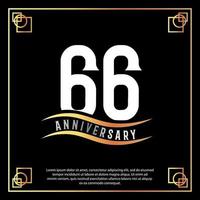 66 year anniversary logo design white golden abstract on black background with golden frame template illustration vector