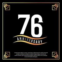 76 year anniversary logo design white golden abstract on black background with golden frame template illustration vector