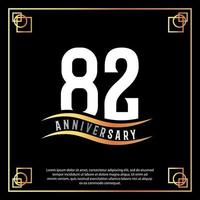 82 year anniversary logo design white golden abstract on black background with golden frame template illustration vector