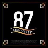 87 year anniversary logo design white golden abstract on black background with golden frame template illustration vector