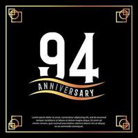94 year anniversary logo design white golden abstract on black background with golden frame template illustration vector