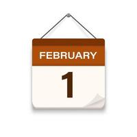 febrero 1, calendario icono con sombra. día, mes. reunión cita tiempo. evento calendario fecha. plano vector ilustración.