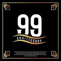 99 year anniversary logo design white golden abstract on black background with golden frame template illustration vector