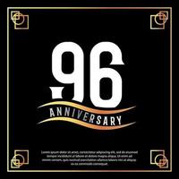 96 year anniversary logo design white golden abstract on black background with golden frame template illustration vector