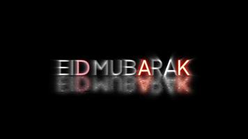 eid mubarak animatie met willekeurig gloeiend tekst Effecten en rood neon teken lichten Aan een zwart achtergrond. uitstekend voor films, presentaties, videos, en televisie shows video