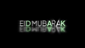 eid mubarak animatie met willekeurig gloeiend tekst Effecten en groen neon teken lichten Aan een zwart achtergrond. uitstekend voor films, presentaties, videos, en televisie shows video