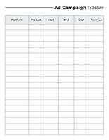 Ad campaign tracker template, advertising tracker logbook vector